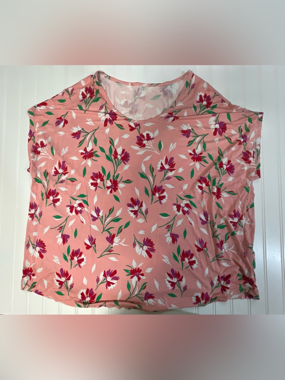 Lands End Floral Pink Women's Floral Print Top 3X 26W-28W